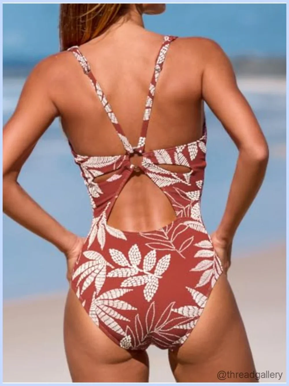 Women's Deep V Neck One Piece Swimsuit Ring Back Bathing Suit